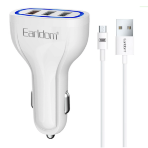 Earldom ES-CC13, 3xUSB с включен Micro USB кабел Зарядно устройство за кола, Бял